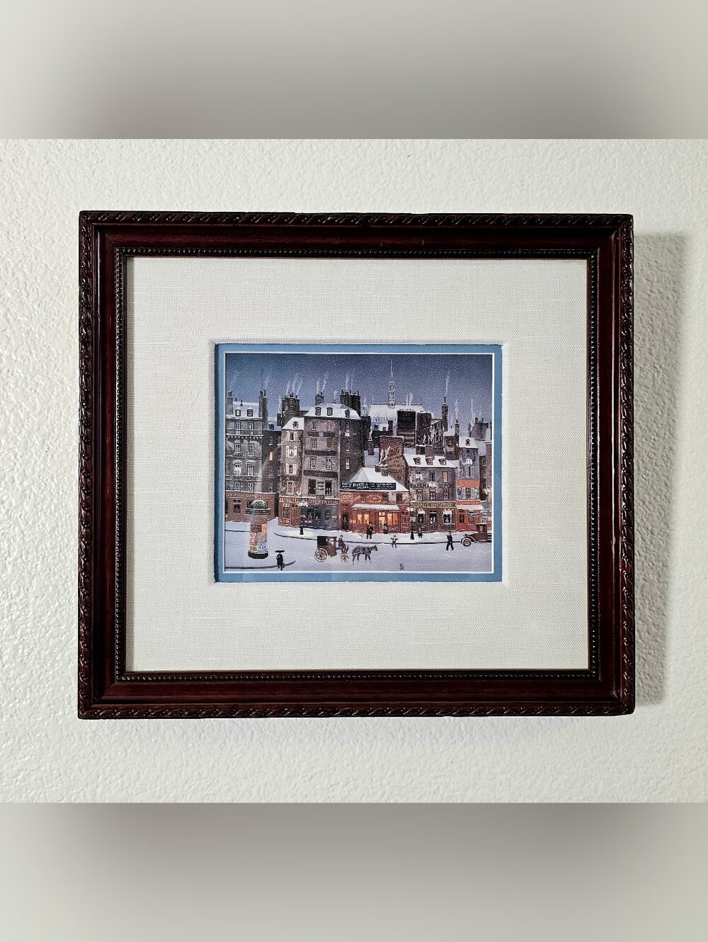 Vintage Michel Delacroix Framed Print "Noël Approche dans le Vieux Paris" - Snow